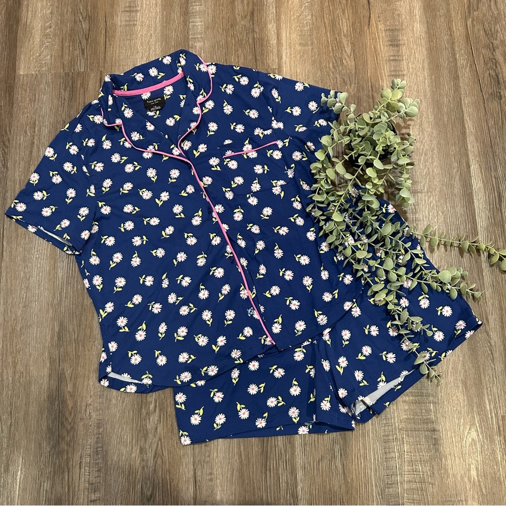 Kate Spade New York women's pajama set in a blue daisy print.